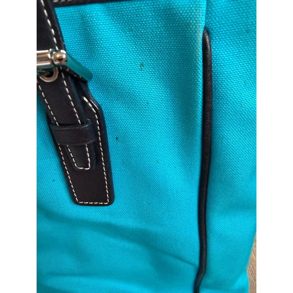 Coach Tote Bag Turquoise Canvas Black Leather CFDA Breast Cancer Charm - Picture 12 of 16